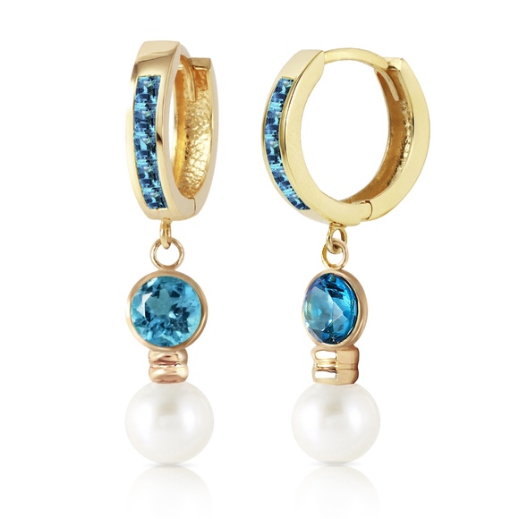 Galaxy Gold Products Jewelry - 14K. GOLD HUGGIE EARRING WITH PEARLS & BLUE TOPAZ